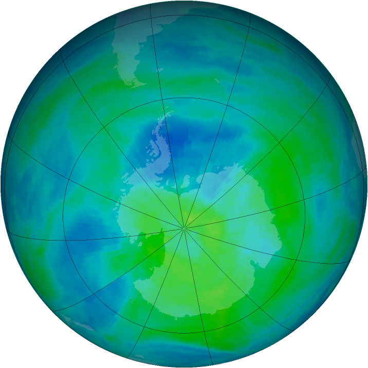 Antarctic ozone map for 11 March 1993